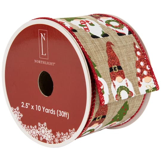 2.5" x 10yd. Burlap Wired Gnome Craft Christmas Ribbon